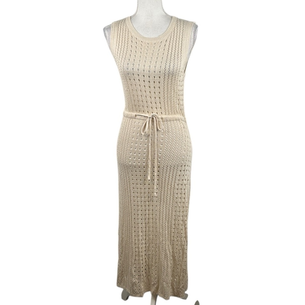 "B" Cream Boho Knit Summer Spring Vacation Swimsuit Cover Up Maxi Dress Size XL